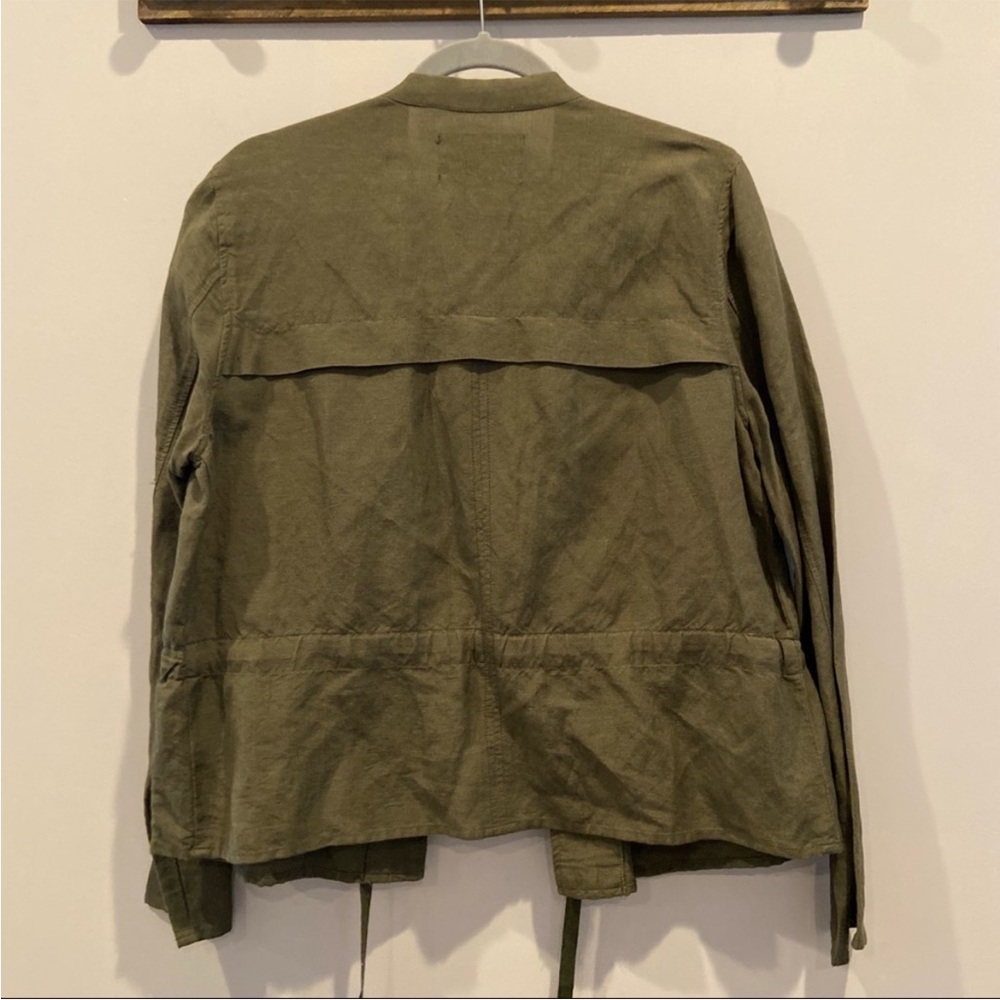 WHO WHAT WEAR Olive Green Linen Blend Lightweight Utility Jacket Medium - Picture 5 of 6